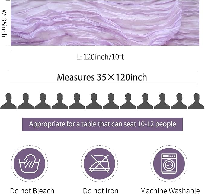 12 Pack Lavender Cheesecloth Table Runner 10Ft Boho Gauze Cheese Cloth Romantic Lilac Table Runner for Wedding Bridal Shower Birthday Party Fall Thanksgiving Table Decor (Light Purple)