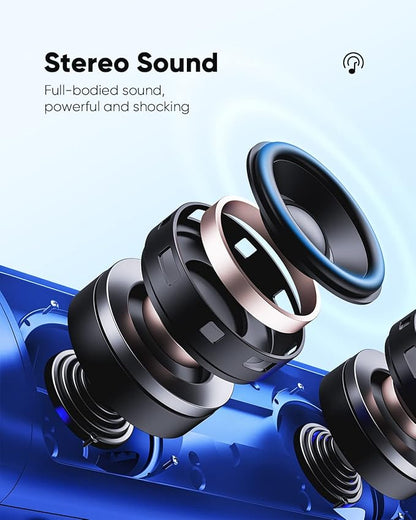 Bluetooth Speaker Gifts for Men: Portable Wireless, IPX5 Waterproof, White Elephant Gifts for Adults, Stocking Stuffers for Teens Boy Girl, Up to 20H Playtime, TWS Pair, for Home/Party/Outdoor (Blue)
