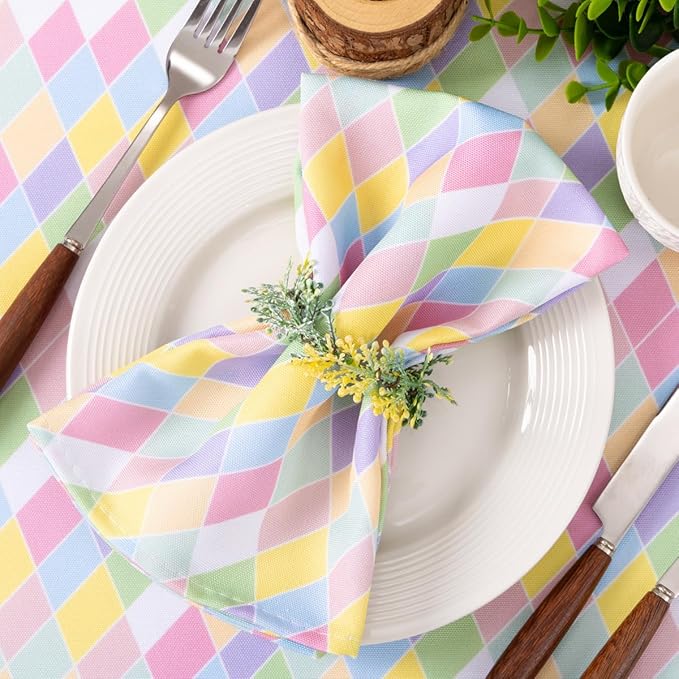 Socomi Easter Spring Cloth Napkins Diamond Pastel Washable Cotton Napkins 17"x17" for Wedding Party Bridal Baby Shower Birthday Table Decorations Set of 10