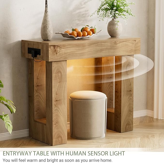 Unikito 39" Entryway Table with Socket and Sensor Light, Narrow Console Table with Storage Behind Couch, Farmhouse Entryway Table for Hallway, Behind The Couch, Living Room, Foyer