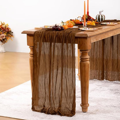 Brown Cheesecloth Table Runner Tan Christmas Table Runner Boho Gauze 120 Inches Marron Cheese Cloth Table Decor for Xmas Holiday Season Parties Wedding Bridal Baby Shower Tea Party