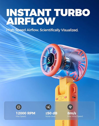 Diveblues Portable Handheld Turbo Fan, 5 Gear Wind, Battery Operated, Up to 12 Working Hours, 3 IN 1 Hand Fan with Air Turbo Tech Cooling Fan for Outdoor Activities, Travel, Working