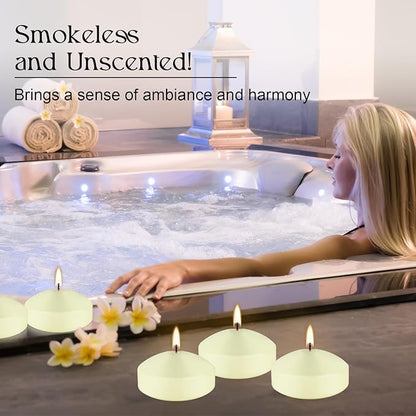 12 Pcs 3 - inch Floating Candles, Smokeless and Odourless, Burns for 8-10 Hours, Ivory, Suitable for Festivals, Weddings, Holidays, Home Decoration.