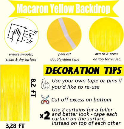 4 Pack Yellow Fringe Curtain Backdrop, 3.2Ft x 8.2Ft Metallic Tinsel Foil Fringe Streamers Background for Photo Booth Birthday Wedding Baby Shower Carnival Easter Mother’s Day Party Decorations