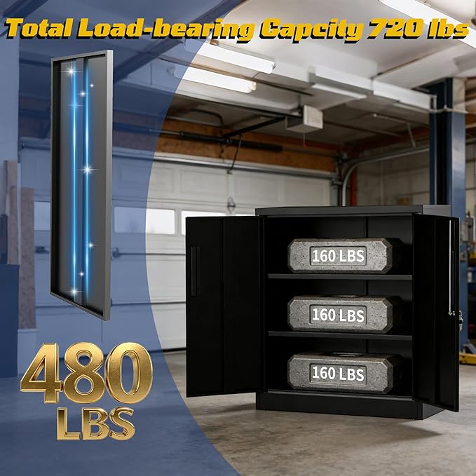 Metal Storage Cabinet with Doors and Adjustable Shelves, 35" Steel Garage Storage Cabinets with lock, Locking Tool Cabinet Utility Cabinets for Garage,Bathroom,Kitchen,Home Office,School,Shop