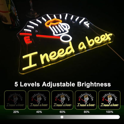 I Need a Beer Neon Sign Beer LED Neon Light Bar Wall Decor for Pub Man Cave Shop Teen Room Game Room Decor Hip Hop Party Neon Signs Wall Decor Party Bedroom Unique Gifts for Wine Lovers