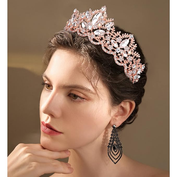 Rose Gold Tiara Wedding Tiaras and Crowns for Women Rhinestone Queen Tiara for Women Princess Crown Birthday Tiara Headbands for Wedding Prom Bridal Party Halloween Costume Christmas