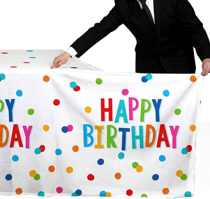 Happy Birthday Decorations: Birthday Party Supplies Set - Birthday Dots Design with Happy Birthday Tablecloth. Includes 3 Pack of 54X108inch Waterproof Plastic Table Covers for Boys/Girls Party