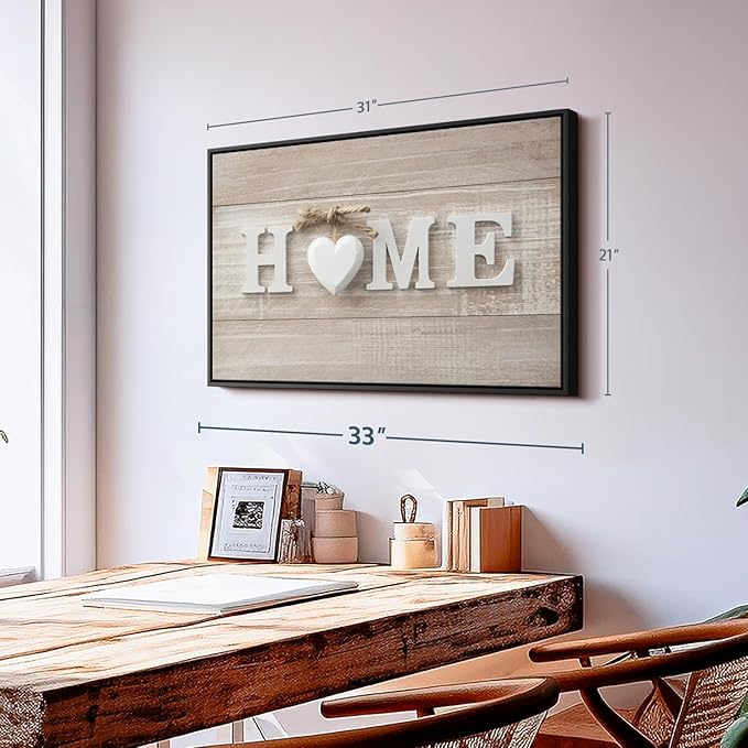 ElephantStock Home Sign Wall Art - Horizontal Floating Framed Canvas - 1-Piece Living Room Wall Decor - Photography Typography Canvas Print - Brown and Beige Decor for Wall - 31" X 21"