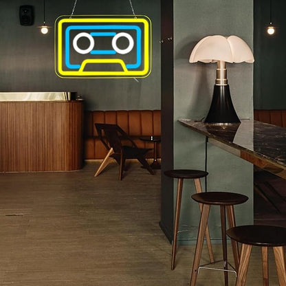 Retro Cassette Neon Sign Vintage Yellow USB Mood Light Music Studio Gaming Room Bar Bedroom Decor