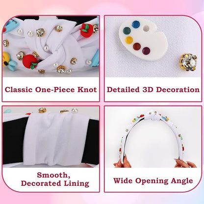 Teacher Appreciation Gifts for Women, Headband for Women, Pearl Rhinestone Back to School Headband for Girls, Jeweled Top Knot Embellished Hairband, Teacher Hair Accessories Outfits (White)