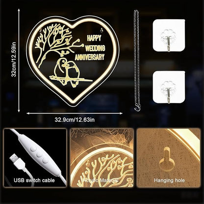Lucunstar Wedding Neon Sign Happy Anniversary LED Sign for Wall Decor Warm White LED Light Love Signs Heart Decor in Wedding Party Bedroom Home Live Room Love Gifts for Couple in Anniversary Party