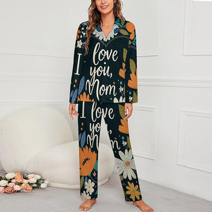 Lemons Leaves Ceramic Style Womens Pajama Set Long Sleeve Pajamas Top And Pants Soft Loungewear Pjs Sets