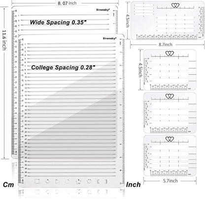 Straight Line Stencil Templates and Envelope Addressing Guide Set of 6, Line Drawing Stencil Lettering Guide, College Ruled 9/32" and 0.35" Spacing (Inch and cm)