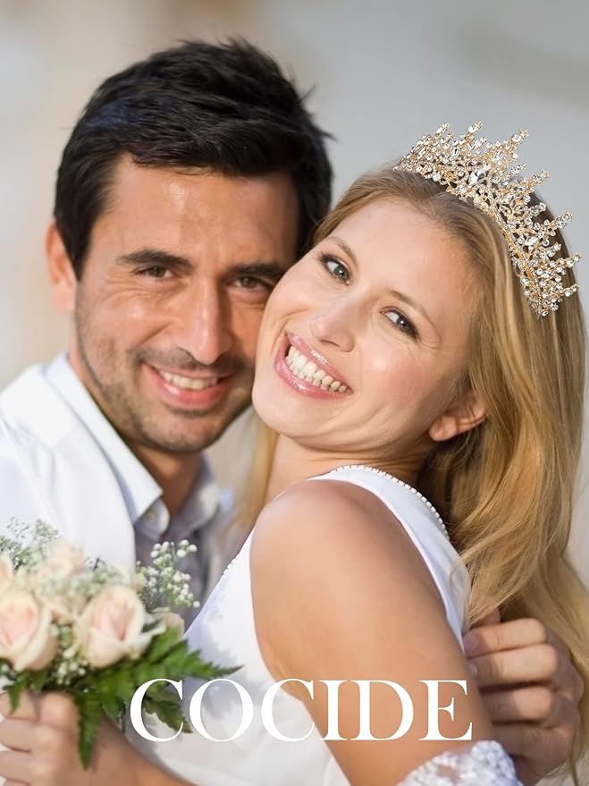 COCIDE Gold Tiara and Crown for Women Crystal Queen Crowns Rhinestone Princess Tiaras for Girl Bride Wedding Hair Accessories for Bridal Birthday Party Prom Halloween Cos-play Costume Christmas