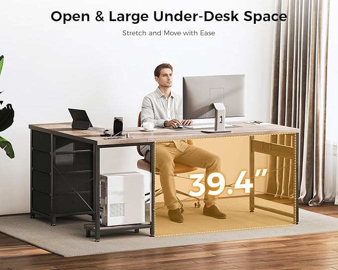 AODK L Shaped Gaming Desk with 4 Drawers, 53" Reversible Home Office Desks with Power Outlets, L Shaped Computer Desk with USB Charging Port and Host Stand, Corner Desk, Easy to Assemble, Grey