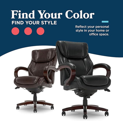 La-Z-Boy® Bellamy Executive Office Chair with Memory Foam Cushions, Real Wood Arms and Swivel Base, Waterfall Seat Edge, Faux Bonded Leather, Black