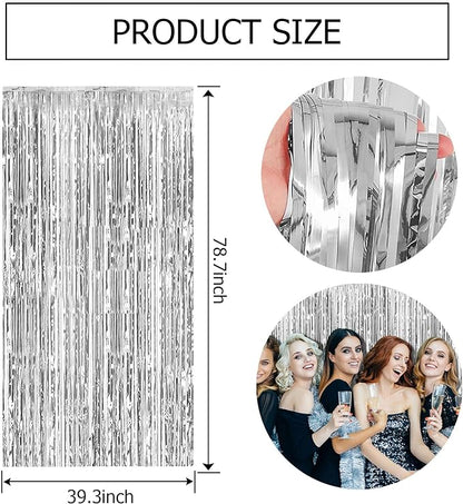 5 Pack Silver Backdrop Curtain Party Decorations Foil Fringe Backdrop Silver Tinsel Streamers Birthday Bachelorette New Year Christmas Wedding Baby Shower Disco Party Decorations