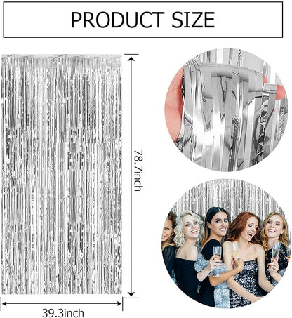 10 Pack Silver Backdrop Curtain Party Decorations Foil Fringe Backdrop Silver Tinsel Streamers Birthday Bachelorette New Year Christmas Wedding Baby Shower Disco Party Decorations