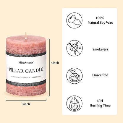 3x4 Inch Reddish Brown Pillar Candles Set of 3 - Unscented Candles, Long Clean Burning, Large Big Candles, Smokeless Dripless Pillar Candles for Dinner Table, Wedding, Home, Bathroom, Rustic Decor