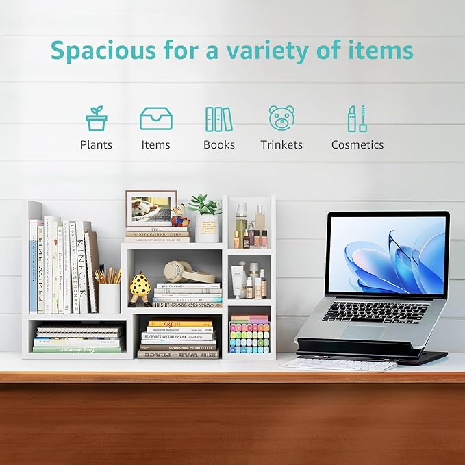 Desk Shelves Desktop Organizer Shlef - White Office Organization for Top of Desk Organizers and Accessories Corner Bookshelf Table Top Shelving Small Hutch Decorations for Women Office