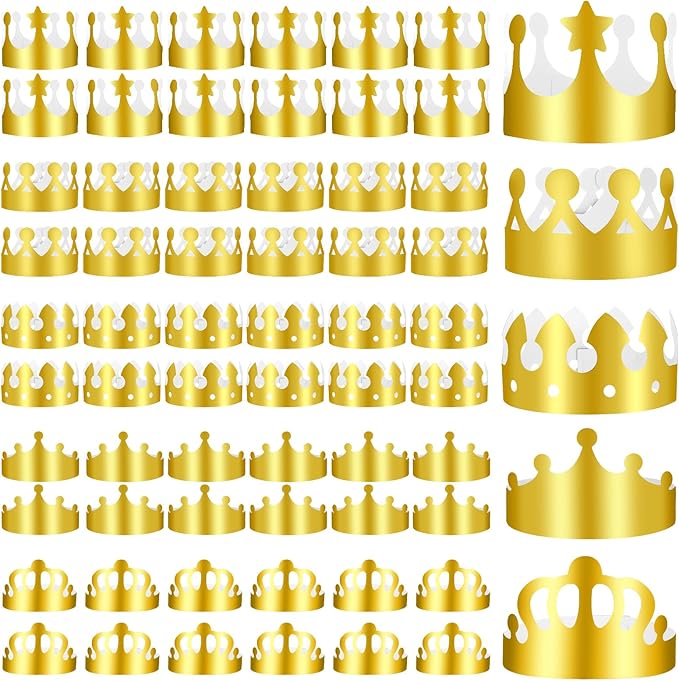 60 Pieces Paper Crowns Hat Gold Birthday Party Crown Hats for Birthday Celebration Baby Shower Photo Props