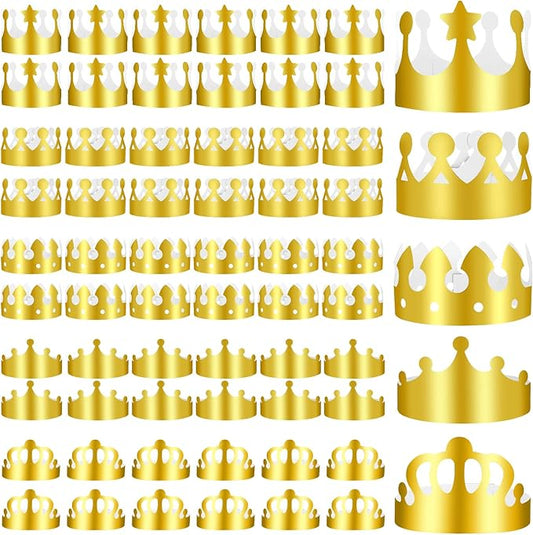60 Pieces Paper Crowns Hat Gold Birthday Party Crown Hats for Birthday Celebration Baby Shower Photo Props