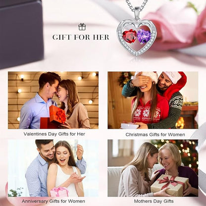 Iefil Christmas Gifts for Women Wife - 925 Sterling Silver Heart Birthstone Necklace, Anniversary Birthday Gifts for Women Wife Girlfriend Mom, Birthstone Jewelry Gift for Her
