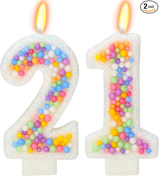 21nd Birthday Candle for Cake, Colorful Macaron Numeral Candles for Boys/Girls, Theme Birthday Party Cake Decorations, Cake Topper for Birthday Party Supplies (Number 21)