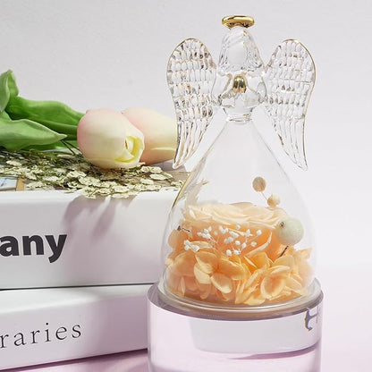 Miofula Preserved Flower Rose Birthday Gifts for Mom, Angel Figurines with Forever Real Rose Gifts for Her Mom Grandma, Angels Gifts for Mothers Day Christmas Anniversary Thanksgiving Birthday Gifts