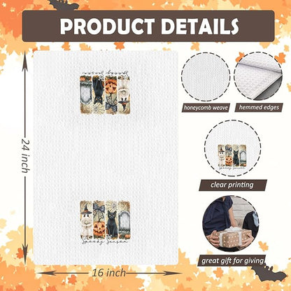 Fall Halloween Kitchen Towels, for Women Men Dish Tea Towels for Kitchen Decor, Spooky Pumpkin Ghost Black Cat Decorative Hand Towel for Bathroom, 16x24 Inches