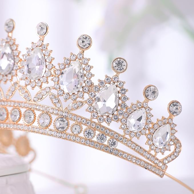 FORSEVEN Crystal Tiaras and Crowns for Women - Wedding and Birthday Party Princess Crown Hair Accessories - Bride Rhinestone Headband Halloween Decorations Hairband