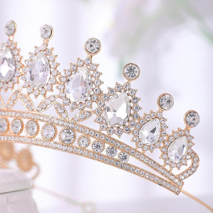 FORSEVEN Crystal Tiaras and Crowns for Women - Wedding and Birthday Party Princess Crown Hair Accessories - Bride Rhinestone Headband Halloween Decorations Hairband