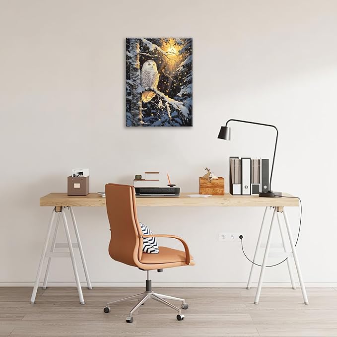 Owl Wall Art, Winter Snow Owl Pictures Wall Decor, Forest Animal Canvas Prints Painting, Framed Artwork for Bathroom Living Room Bedroom Office Dining Room 24"X16"