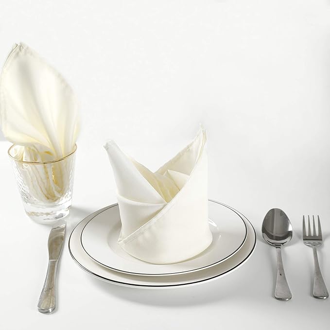 Cloth Napkins 20x20 inch Washable Polyester Dinner Napkins Soft Table Napkins for Wedding Party Dining Banquet(Ivory,100PCS)
