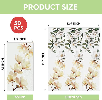 Horaldaily 50 Disposable Paper Decorative Guest Napkins, Magnolia Grandiflora Hand Towel for Party Lunch Dinner Kitchen Bathroom