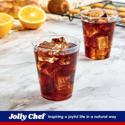 JOLLY CHEF 8 oz Clear Disposable Plastic Cups, Heavy-duty 100 Pack Clear Plastic Cups Tumblers for Wedding, Thanksgiving, Christmas, Halloween Party