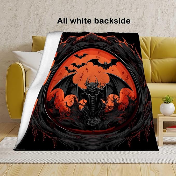 Firmiso Bat Blanket, Goth Throw Blanket for Men and Women, Gothic Gifts for Halloween, Spooky Home Decor for Couch and Living Room, Fade Resistant, Hand or Machine Wash, 50×60 Inches
