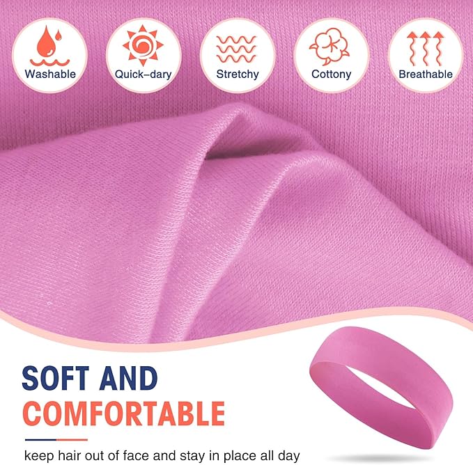 Hotop 20 Pcs Sport Stretchy Headbands for Girls Women Non Slip Soft Fabric Elastic Headband Bulk for Yoga DIY Team Gifts