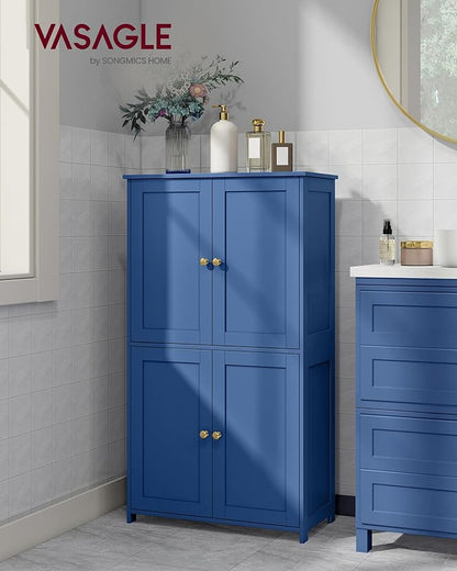 VASAGLE Floor Storage Cabinet, Shaker Cabinet with 2 Adjustable Shelves, 4 Doors, Tall Freestanding Organizer Unit, for Kitchen Bathroom Living Room, Bijou Blue UBBC553QE01S