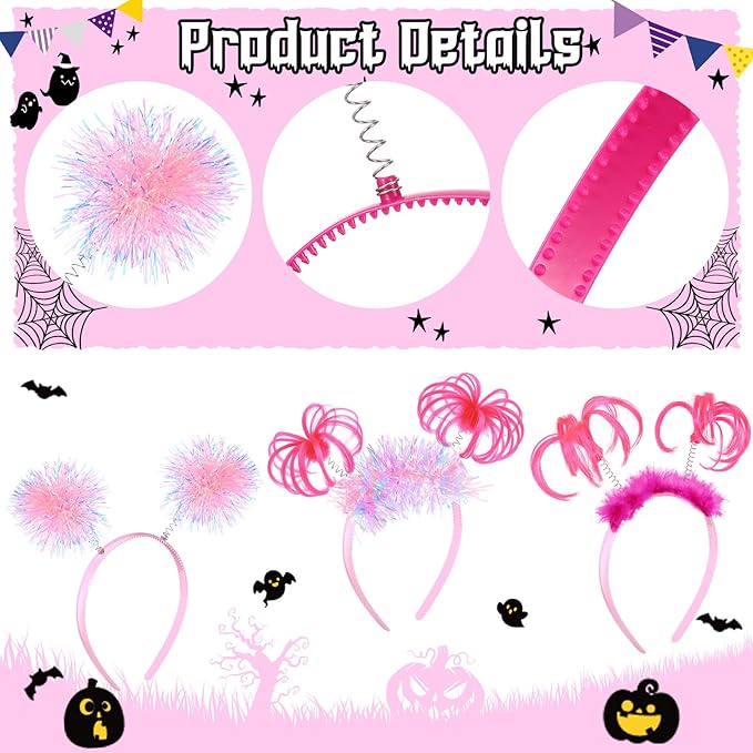 Censen 16 Pcs Pom Pom Headband Party Headbands Tinsel Wrapped Ponytail Head Bopper Costume Headwear Team Spirit Accessories