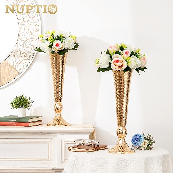 Pcs of 6 Fake Flower Ball Arrangement Bouquet,15 Heads Plastic Roses with Base, Suitable for Our Store's Wedding Centerpiece Flower Rack for Parties Valentine's Day Home Décor (Pink Champagne & White)