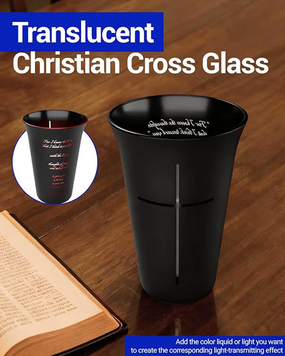 2PCS Black Frosted Drinking Glass Cups with Cross & Bible Verse, Inspirational Religious Gifts for Christians, Catholic Women & Men, Pastor Appreciation, Baptism & Confirmation Gifts for Boys & Girls
