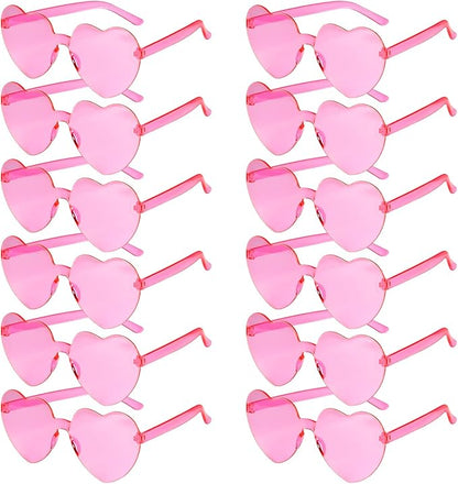 PLULON Heart Sunglasses for Women 5/12/25 Pcs, Heart Glasses Valentine Day Rimless Shaped Candy Color Fun Glasses Party Favor