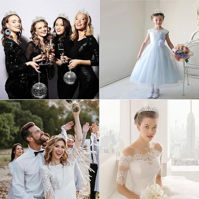 6 Pack Crystal Tiara and Princess Crown,Silver Rhinestone Tiaras with Comb Crown,Bridal Wedding Queen Headbands Prom Birthday Party Halloween Hair Accessories Jewelry Gifts for Women Girls