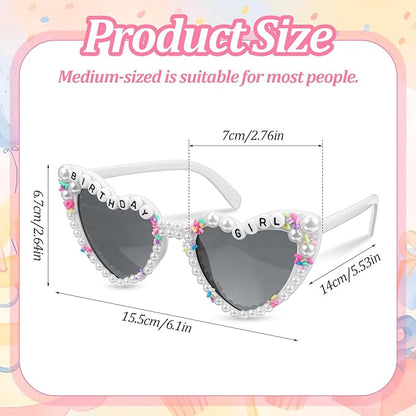 Birthday Glasses for Women, Birthday Girl Heart-Shaped Sunglasses with Pearl, White Stylish Happy Birthdays Sunglasses for Birthdays Party Accessories, Women & Girls Outfit Gift