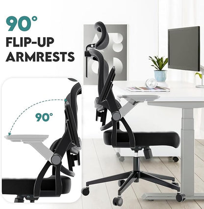 Monhey Ergonomic Office Chair, 90°-125° Tilt Back Home Desk Chair with 360° Swivel & Mute Wheels, High Back Mesh Computer Chair for Adults with Lumbar Support, 330 LBS Capacity(05Black)