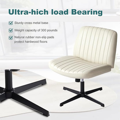 OLIXIS Criss Cross Legged Chairs Armless No Wheels Wide Seat Height Adjustable Swivel Padded PU Leather Home Office Desk Chair for Bedroom, Student, Study Room,Beige