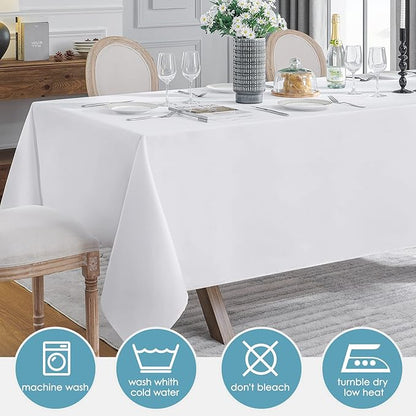 VidaFete 1 Pack Tablecloth 90 * 156inch Rectangle Table Cloth Polyester, Stain Wrinkle Resistant Polyester Dining Table Cover for Kitchen Dinning Party Wedding Tabletop Buffet Decoration(White)
