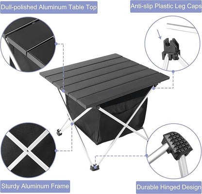 Grope Portable Camping Table Ultralight Aluminum Camp Table with Storage Bag,Beach Table for Sand with Carrying Bag,Prefect for Outdoor,Picnic,BBQ,Cooking,Festival (Black with Storage Bag-S)